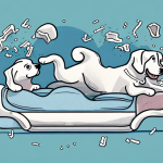 A dog tearing up a bed
