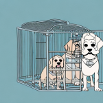 A dog in a kennel with a creative cover